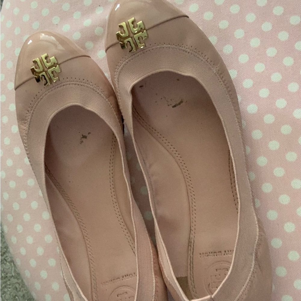 Tory Burch Blush Pink Flats with Gold Logo